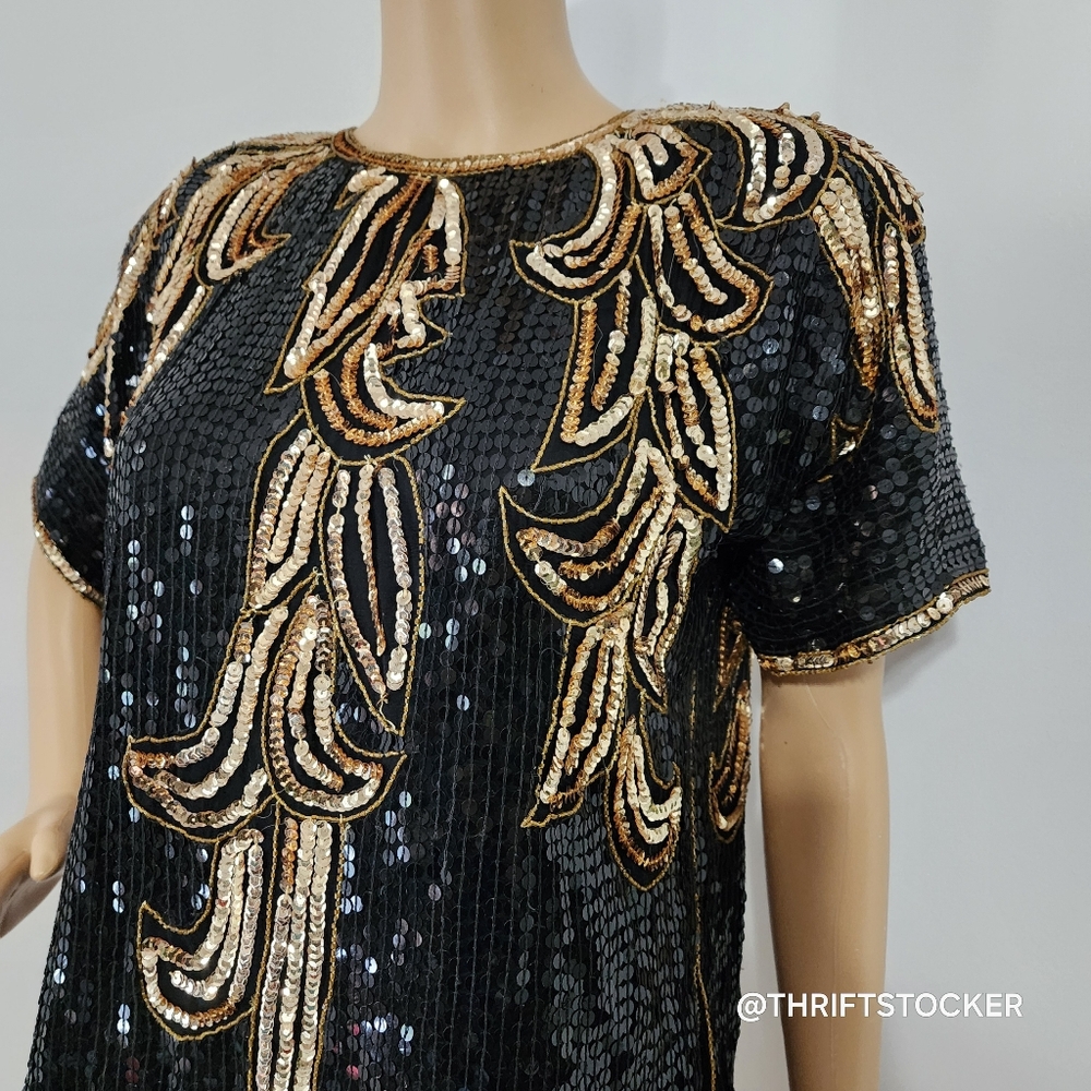 Vintage Black and Gold Sequin Top - Picture 2 of 9